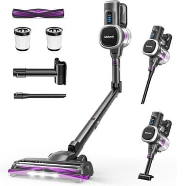 Lubluelu Aspirateur sans Fil Léger et Silencieux, Autoportant avec Affichage LED et Tube Pliable, Puissante Aspiration pour Poils d’Animaux, Tapis, Sols Durs et Voiture, Noir Flexible