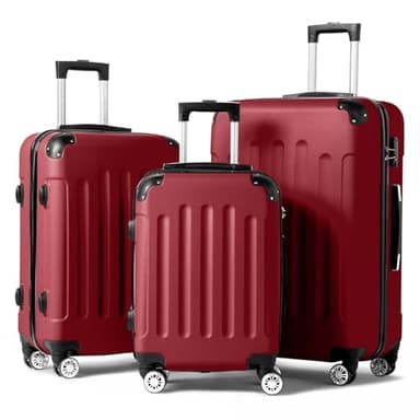 LEADZM Set de 3 Valises de Voyage, Valise Grande Taille, Valise Cabine, Set de Bagage pour Voyage, ABS avec Coins Renforcés, roulettes Pivotantes 360° et Cadenas - Bordeaux