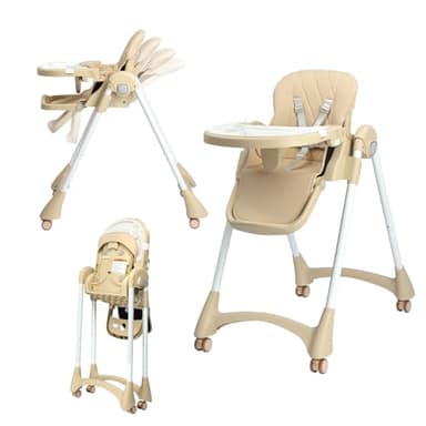 BONNLO Chaise Haute Bébé Évolutive, 6 Mois - 3 Ans (max. 15 kg),Chaise de Nourriture Bebe Pliable, Siege Pliante, Siege d'Appoint Bébé, Avec Plateau, Repose-pieds, Réglable, Naissance (Beige)