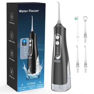 Jet Dentaire Hydropulseur Portable, Jet Dentaire Sans Fil Rechargeable avec 4 Modes Capacité de 310 ml IPX7 Étanche