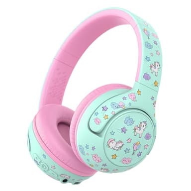 iClever Casque Audio BTH27 pour Enfants de 2 Ans et Plus - Certifié CPC, Volume sonore limité à 75/80 dBA, autonomie de 74 h, Bluetooth 5.4, sans BPA, câble auxiliaire pour iPad et Voyages, Vert/Rose