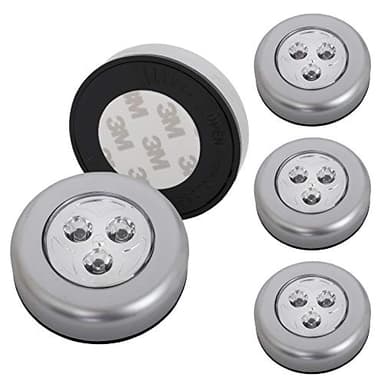 Briloner Leuchten - Lot de 5 spots LED autocollants - éclairage sans fil pour meubles - placards etc. - à piles - fonction on/off par pression - Ø 6.8 cm, couleur titane