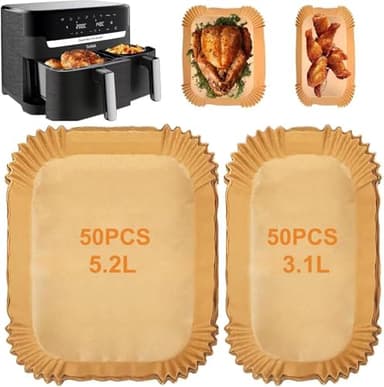 Papier Cuisson Air Fryer pour Moulinex Tefal EZ901820 5,2/3,1L, 100 Pièces Papier Sulfurisé pour Air Fryer Philips Airfryer Série 3000, Accessoires pour Friteuses Lakeland Tower Salter