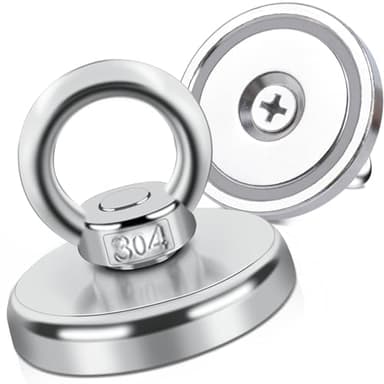 2 pièces Aimant de Pêche Super Puissant 60Kg Force de Traction Ø 42 mm, Aimant Neodyme Super Puissant Crochet Magnétique, Aimant pour l'industrie et la Science Pêche À L'Aimant et Garage