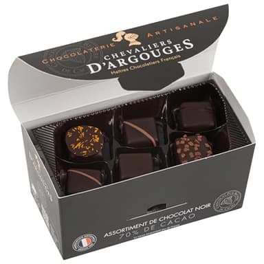 CHEVALIERS D'ARGOUGES Maîtres Chocolatiers Français - Assortiment de chocolats noir 70% - Ballotin dégustation 185g
