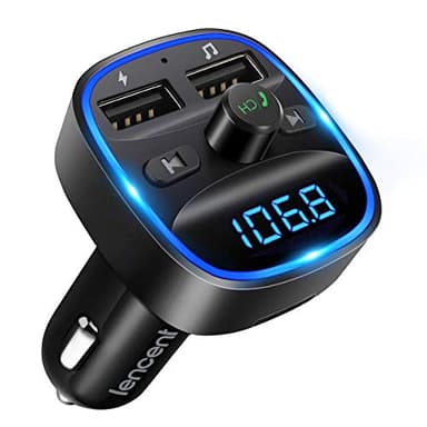 LENCENT Bluetooth Voiture, Transmetteur FM Lecteur MP3 Adaptateur Radio sans Fil Kit, Émetteur FM Voiture Chargeur pour Appel Mains Libres avec 2 USB Port 5V/2.4A1A, Support Carte SD/Clé USB (Noir)
