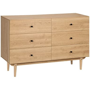 HOMCOM Commode 6 tiroirs, Meuble de Rangement avec Pieds en Bois Massif, Finition Bois veiné, 120 x 40 x 80 cm, Marron Clair