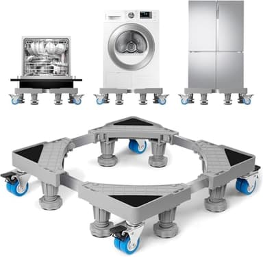 WUFANC Base de Réfrigérateur Machine à Laver Réglable 42cm-66cm, Socle Machine a Laver avec 8 pieds + 4 roues, Support Machine A Laver Antidérapante et Absorbant les Chocs(Capacité Portante 300 KG)