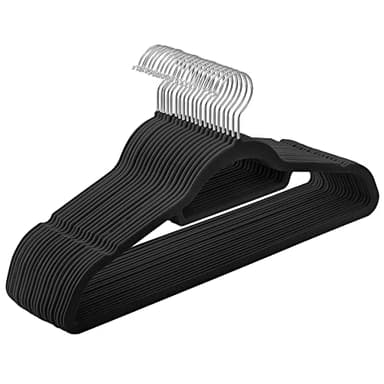SONGMICS Cintre en Velours, Lot de 20, Antiglisse, avec Barre à Cravate et Crochet Pivotant à 360°, Épaisseur 0,6 cm, Gain de Place, Longueur 43,5 cm, pour Manteau, Robe, Pantalon, Noir CRF20B