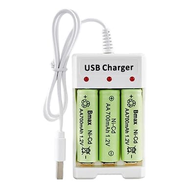 Kirdume Chargeur AA, Piles Rechargeables AA et AAA avec 3 emplacements, Entrée USB Charge rapiet Batterie à Fente Charge indépendante pour Piles AA/AAA Rechargeables NiMH