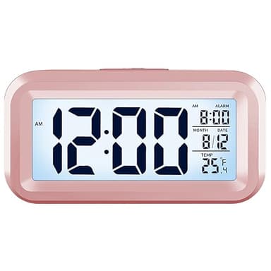 APM Snooooze Réveil Numérique pour Chambre, Horloge de Bureau à Piles, Alarm Clock Numérique avec Veilleuse Intelligente, Affichage 12/24H - C°/F° - Date, pour Ado, Adulte et Enfant, Rose, 425034