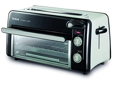 Tefal Grille-pain et mini-four 2-en-1, Acier inoxydable, Longue fente pour grille-pain avec couvercle, 6 niveaux de dorage, Température du grill jusqu'à 210°C, Toast N Grill TL600810