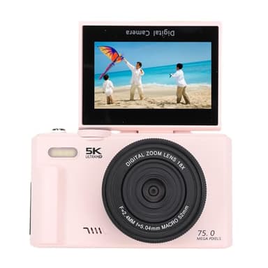 5K Appareil Photo Numérique 75MP avec 3 Flip écran, 18X Zoom WiFi Vlog Caméra pour Youtube, Macro Auto Focus & Flash, Caméra Portable Voyage pour Les Débutants