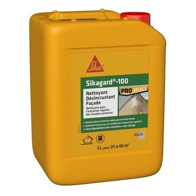 SIKA - Nettoyant de façade - Sikagard 100 - Désincrustant - Multisupports -Idéal contre les traces noires, vertes et rouges - Sans rinçage - Prêt à l'emploi - Pour 25 à 40m2-5L