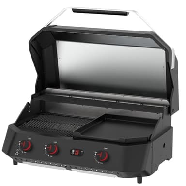 Cozze® G-800 COMBO Plancha-Grill – 3 Brûleurs – 9,5 kW – Grill + Plancha en Fonte Émaillée – 50mbar – Régulateur Inclus – Barbecue Gaz Haute Performance