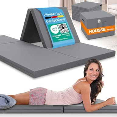 ELONEO Matelas Pliant pour 2 Personnes, 140x200 cm, épaisseur : 8 cm, idéal comme lit d’appoint ou Matelas de Voyage, Facile à Plier, utilisable comme lit d’appoint ou Cube d’Assise, Lavable, Gris