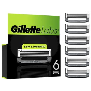 Gillette Labs Lot De 6 Recharges De Rasoir Pour Hommes, AUTHENTIQUES, A 5 Meilleures Lames De La Marque, Barre Exfoliante Pour Un Rasage Doux Et Efficace, Compatibles Avec Les Manches GilletteLabs