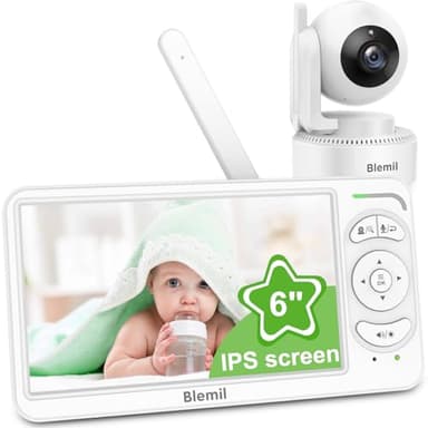 Blemil Baby Monitor avec caméra et Audio, écran IPS de 6 Pouces, sans WiFi, Batterie de 30 Heures, Eco, Vision Nocturne, Appel bidirectionnel, vidéo de Voyage Baby Monitor Portable