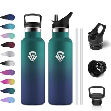 Gourde Isotherme 500ml, Bouteille Isotherme Double Paroi, Gourde Inox aver Paille, sans BPA, Étanche & Réutilisable, Bouteille Isotherme pour Enfant, Sport de Plein air, l'école, Bureau, Extérieur