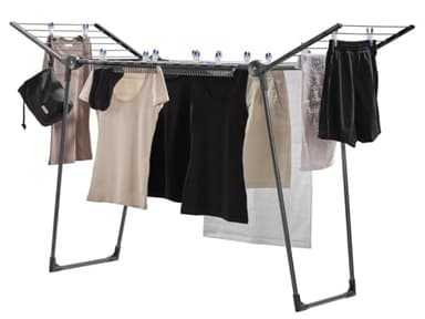 Leifheit Séchoir à linge Pegasus 150 Solid Slim Black, séchoir sur pied grande surface d'étendage, étendoir à linge solide et robuste de taille compacte, séchoir à linge noir