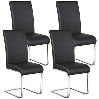 Yaheetech Chaise de Salle à Manger Lot de 4 en Similicuir Chaise Cuisine Design Moderne Hauteur Assise 50 cm Acier Chromé Dossier Haut Confortable Siège Ergonomique Revêtement Noir