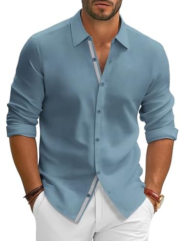 PJ PAUL JONES Chemise Homme Manches Longues sans Repassage Décontractée Col Boutonné Bureau Bleu XL