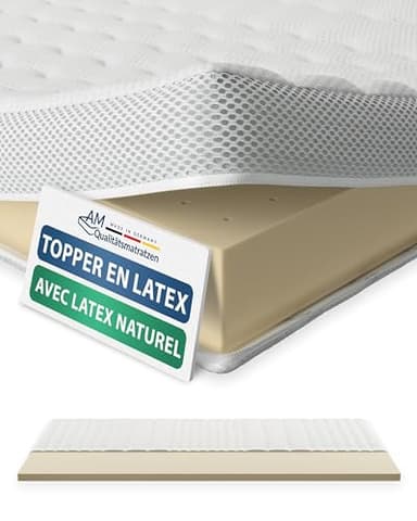 AM Qualitätsmatratzen Surmatelas en latex de qualité supérieure 180 x 200 cm RG65 – Fabriqué en Allemagne – Surmatelas en latex naturel respirant 180 x 200 cm – Surmatelas 180 x 200 cm avec housse en