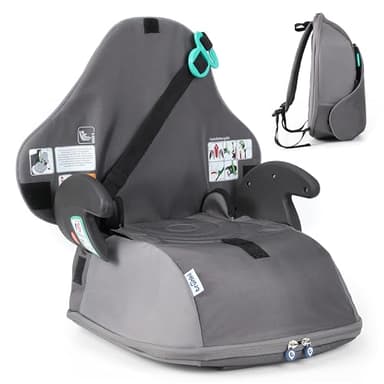 Trunki BoostApak Siège auto rehausseur & Sac à dos pour enfant - Siège auto de voyage i-Size, Sac à dos pour enfant approuvé 8 L et Siège auto rehausseur (126-150 cm) - Gris