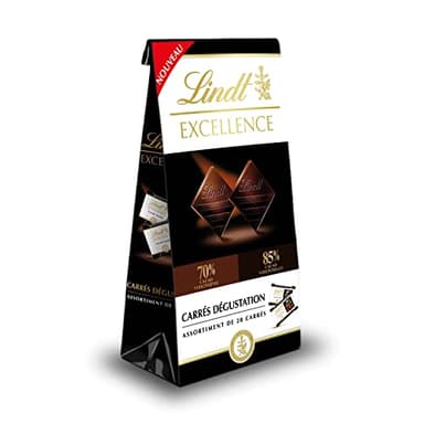 Lindt - Sachet de chocolat Mini Carrés EXCELLENCE - Assortiment de Chocolats Noir 70% et Noir 85% - Extra Fondant, 154g