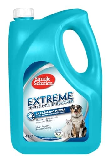 Simple Solution Dissolvant Extreme De Taches Et D'odeurs D'animaux Domestiques, Nettoyant Enzymatique Avec Pouvoir Nettoyant 3X Pro-Bacteria - 4Ltr