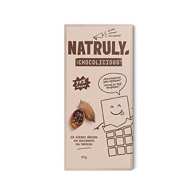 NATRULY Tablette de Chocolat sans Sucre et sans Édulcorants. Sucré à la Fibre de Chicorée - Goût Chocolat Noir 72% cacao -85 g