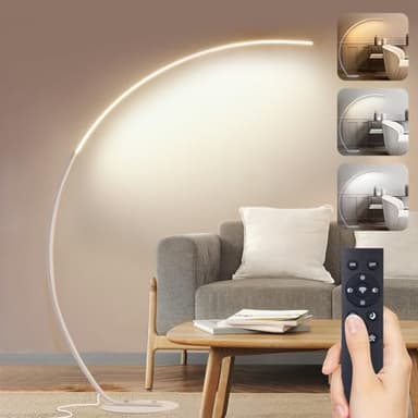 Lampadaire Arc Dimmable LED Lampadaire Sur Pied Salon, 25W Lampe Sur Pied Moderne avec Télécommande, 3 Températures de Couleur Luminosité Réglable, Lampe de Lecture pour Chambre Bureau, Blanc, 170cm