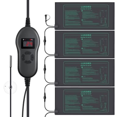 Luxbird Tapis Chauffant pour Plantes avec Thermostat, 4 Tapis Chauffantens avec 1 contrôleur, 30W pour Germination, Culture Intérieure, Contrôle Un à Plusieurs, Étanchéité IP67, 52 x 25 cm