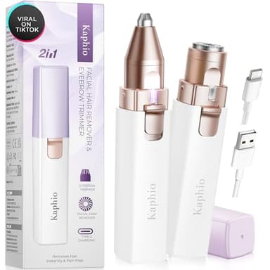 Épilation du visage pour femme : tondeuse électrique et appareil d'épilation – Rasoir rechargeable 2 en 1 pour le visage, sans douleur pour la lèvre supérieure, le menton, les sourcils Peach Fuzz