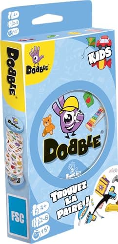 Asmodee - DOBBLE Kids - Jeu de Cartes pour Enfants dès 4 Ans - Jeu de Rapidité à Jouer en Famillle - Jeu de Société - Boite Métal pour Voyage - 2 à 8 Joueurs - 15 Min - en Français - Zygomatic