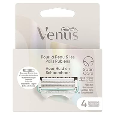 Gillette Venus Plus Satin Care Pour La Peau Et Les Poils Pubiens, Lot De 4 Lames De Rechange, Recharges De Rasoir Avec Barre De Protection Et Lames Affutées, Rasage Des Zones Intimes
