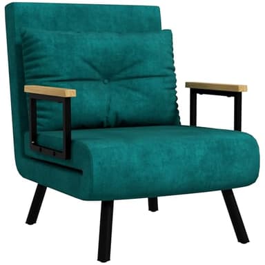 HOMCOM Fauteuil Convertible 1 Place, Fauteuil-lit chauffeuse 3 en 1 avec Dossier réglable 5 Positions, Oreiller, siège rembourré, Tissu Aspect Velours, canapé-lit pour invités, Salon, Bureau, Vert