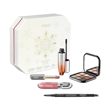 KIKO Milano Snow-Kissed Holiday Timeless Look Makeup Gift Set, Coffret Cadeau Maquillage: Mascara Effet Volumateur, Eye-Liner, Palette D'Ombres À Paupières, Brillant À Lèvres Et Rouge À Lèvres