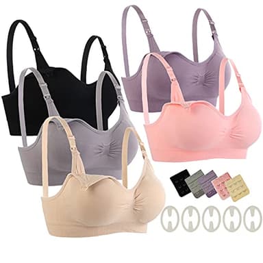 SOTP 5Pcs Soutien-gorge de grossesse pour femmes avec bonnets préformés - Soutien-gorge d’allaitement sans coutures pour dormir avec coussinets amovibles et sans armatures M