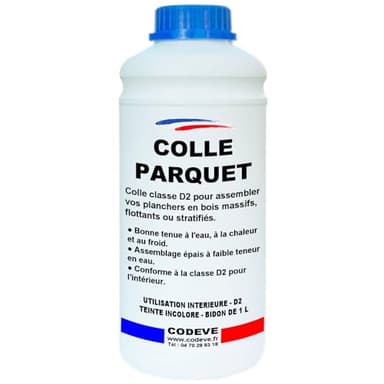 Colle Parquet - Codeve Bois - 1L - Intérieur - Pour L'assemblage De Votre Parquet, Plancher, Escalier Ou Autre Sol En Bois.