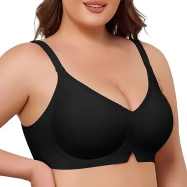 UMIPUBO Soutien Gorge sans Armature Comfit Grande Taille Femme Col en V Brassière Daily Push Up Bralette Coutures à Léger Rembourrage Classiques Maintien avec Coussinets (Noir, XXL)