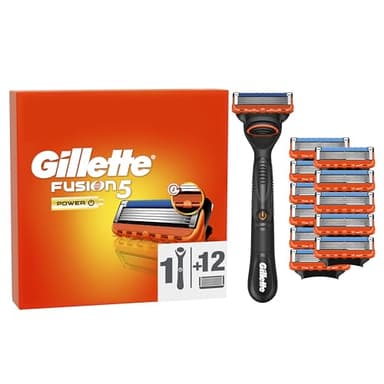 Gillette Rasoir Pour Homme Fusion5, Manche Réutilisable Et 12 Cartouches A 5 Lames Ultra-Affutées, Avec Bande Lubrifiante Améliorée Pour Le Rasage Du Visage Plus Confortable, 1 Recharge Par 20 Rasages