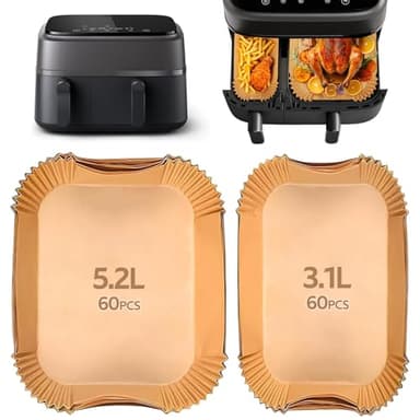 120 Pièces Papier Cuisson Air Fryer pour Philips Airfryer Dual Basket 3000/5000,Food-Grade BPA gratuit,Jetable Antiadhésive Sans Huile papier sulfurisé air fryer Accessoires pour 3.1L-5.2L Friteuse
