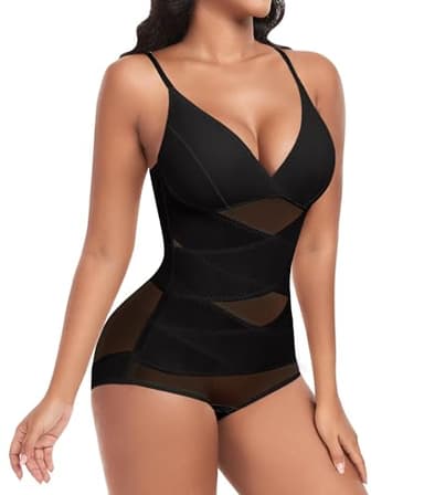 PASUDA Body Sculptant Femme Gainant Ventre Plat Invisible Gaine Amincissante Shapewear Bodysuit Minceur Corset Bustier Combinaison avec Soutien-Gorge Bretelles Réglable (Noir, XL)