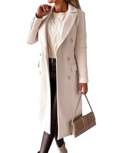 IDEALSANXUN Manteau long en laine à double boutonnage pour femme, vêtements d’automne et d’hiver, beige, Medium
