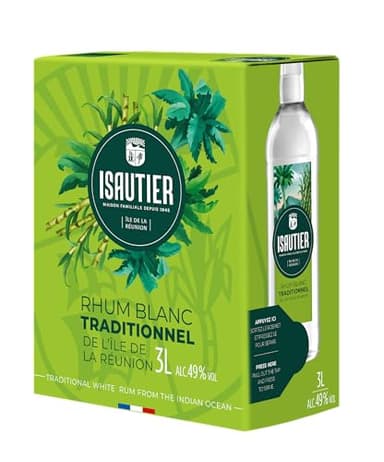 Isautier - Rhum Blanc traditionnel de l'Ile de la Réunion - 49° - Bag-in-Box (1 x 3L)