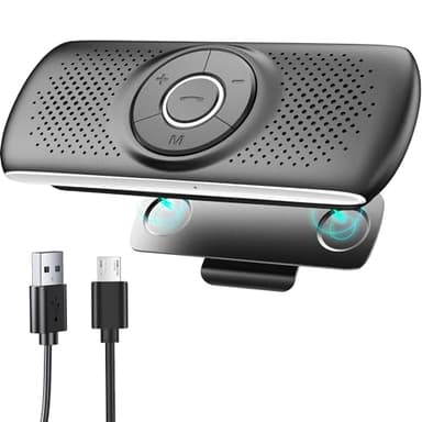 Kit Main Libre Voiture Bluetooth 5.0 avec Clip, Emplacement pour Carte TF, Microphone Intégré, Prise en Charge de Siri et Google Assistant, pour la Musique, Le GPS et Les Appels