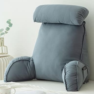 HEATHE Oreiller De Lecture avec Accoudoirs,Grand Lit Dossier Coussin,avec Repose Nuque,pour Le Soutien du Dos et du Cou Pendant la Lecture - 75×40×50cm (Blue Gray)