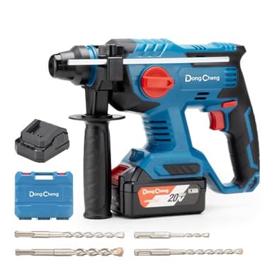 Dong Cheng Marteau perforateur sans fil 18V, énergie de frappe 2,1 J, 4 bits SDS-plus, diamètre de perçage maximum 28mm, moteur de marteau perforateur sans balais, poignée antichoc