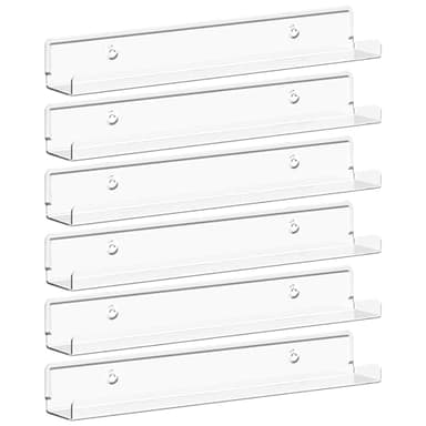 Lifewit Étagères Flottantes pour Disques Vinyles, Lot de 6 Étagères Murales en Acrylique Clair 30 cm, Décoration pour Livres/Photos/Maquillage, Chambre, Salon, Salle de Bain, Rangement et Organisation